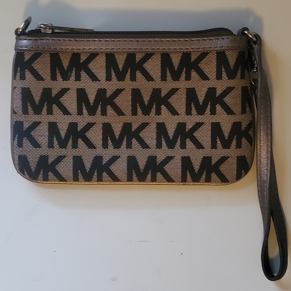 Michael Kors Brown and Black MK Logo Wristlet Clutch